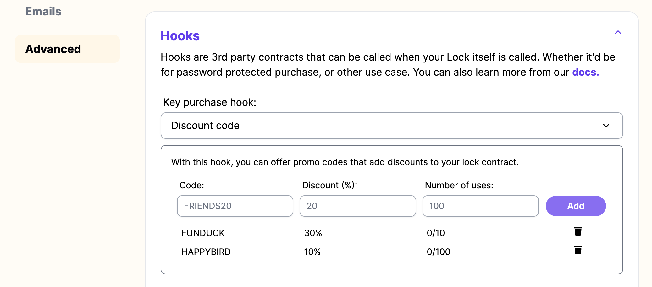 Manage discount codes