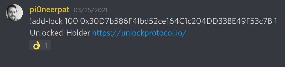 A admin invoking the !add-lock command